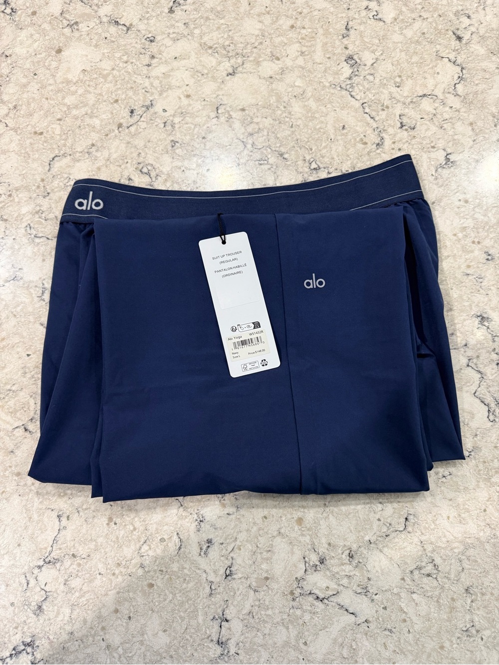 ALO Yoga Suit Up Trouser Navy Large Womens Wide Leg Pants 30” Inseam AUTHENTIC